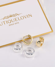 Thick Chunky Round Huggie Hoops Earrings