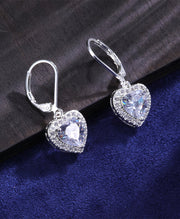 Elegant CZ Heart Dangle Earrings