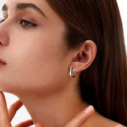 Scentll Chunky Huggie Earrings for Women 14K Gold Plated Small Square Trendy Hypoallergenic Sterling Silver Chunky Geometric Minimalist Hoops for Women Gift for Mom