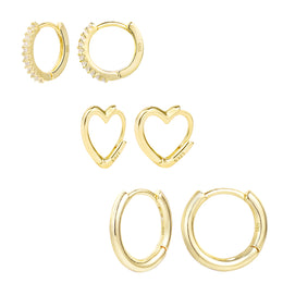 Scentll 3 Pairs Small Huggie Hoop Earrings Set 14K Gold Plated Hypoallergenic Heart Hoop Earrings for Women Gifts for Mom