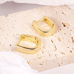 Scentll Chunky Huggie Earrings for Women 14K Gold Plated Small Square Trendy Hypoallergenic Sterling Silver Chunky Geometric Minimalist Hoops for Women Gift for Mom