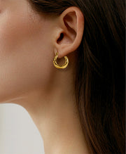 Scentll 925 Sterling Silver Earrings Hammered Chunky Hoop Earrings for Women 14k Gold Plated Hypoallergenic Texture Thick Huggie Earrings Wide Hoop Earrings