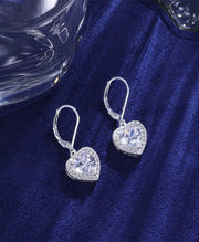 Elegant CZ Heart Dangle Earrings