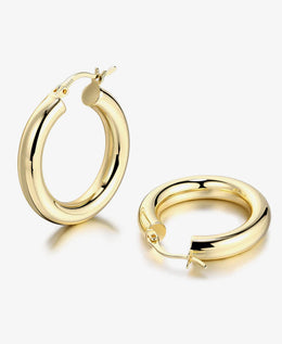 Scentll Chunky Hoop Earrings Thick Hoops for Women | Classic 14k Gold Silver Plated Round Tube Huggie Hoop Earrings with 925 Sterling Silver Post for Women Gift