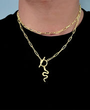 Gold Snake Pendant Paperclip Chain Necklace