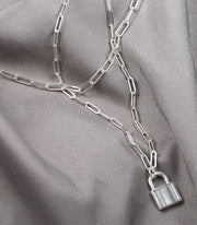Paperclip Link Chain Padlock Necklace (2 Chains)