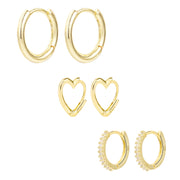 Scentll 3 Pairs Small Huggie Hoop Earrings Set 14K Gold Plated Hypoallergenic Heart Hoop Earrings for Women Gifts for Mom