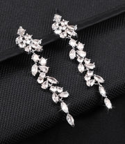 Long Floral Crystal Dangle Earrings