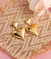 Double Heart Drop Stud Earrings