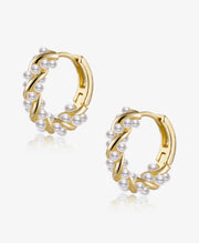 Twisted Tiny Pearls Huggie Hoop Earrings