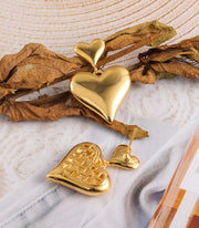 Double Heart Drop Stud Earrings