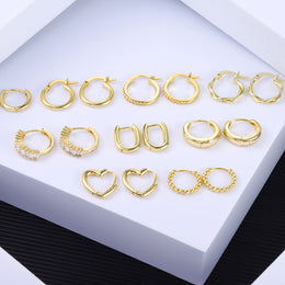 Scentll Small Hoop Earrings Set for Women, 14K Gold/Sliver Plated Chunky Huggie Hoop Earring Hypoallergenic Stackable Earrings for Woman Multiple Piercing Dainty Jewelry Gift