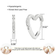 Silver Heart Hoop Earrings with Cubic Zirconia