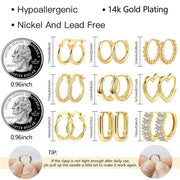 Scentll Small Hoop Earrings Set for Women, 14K Gold/Sliver Plated Chunky Huggie Hoop Earring Hypoallergenic Stackable Earrings for Woman Multiple Piercing Dainty Jewelry Gift
