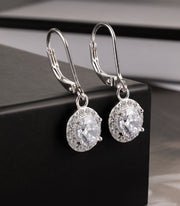 Round Halo Drop Dangle Earrings