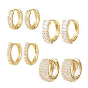 Exquisite Crystal Zirconia Small Gold Hoop Earrings Set