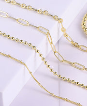 14K Gold Multilayer Bead Chain Bracelet Set