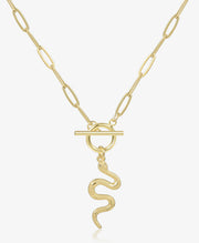 Gold Snake Pendant Paperclip Chain Necklace