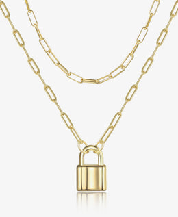 Paperclip Link Chain Padlock Necklace (2 Chains)