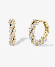 Twisted Tiny Pearls Huggie Hoop Earrings