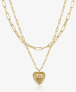 Double-Layer Heart Charm Pendant Necklace
