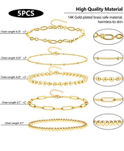 14K Gold Multilayer Bead Chain Bracelet Set