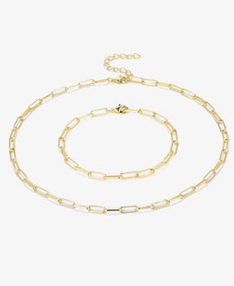 Paperclip Link Chain Necklace and Bracelet Bundle