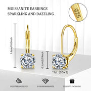 925 Sterling Silver Earring for Women,0.5ct-2ct D Color 14K Gold Plated Stud Moissanite Earrings Birthday Day Gifts for Women